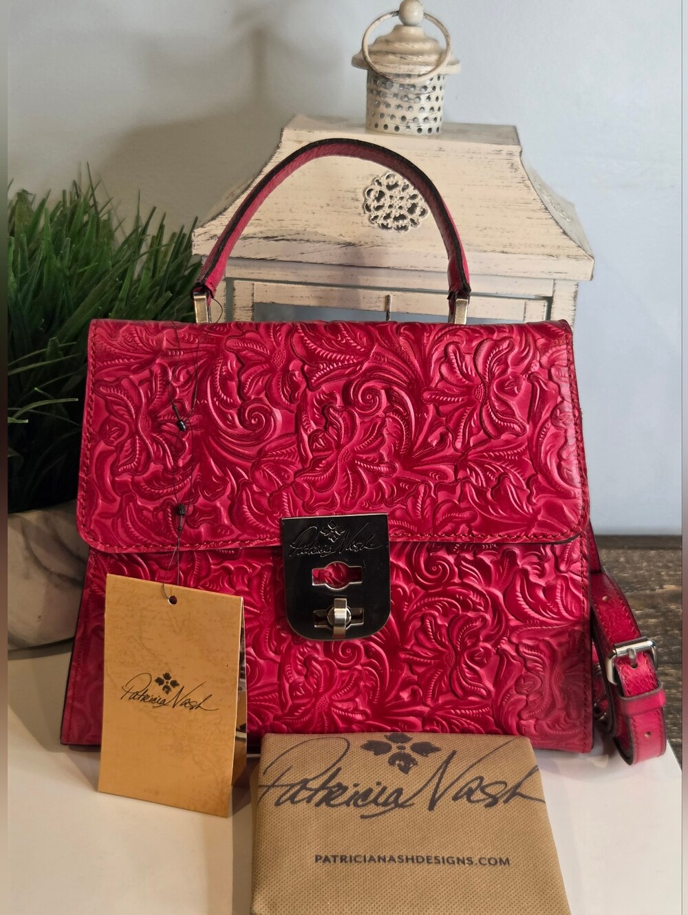 Patricia Nash Chauny Satchel in Magenta Tooled Leather